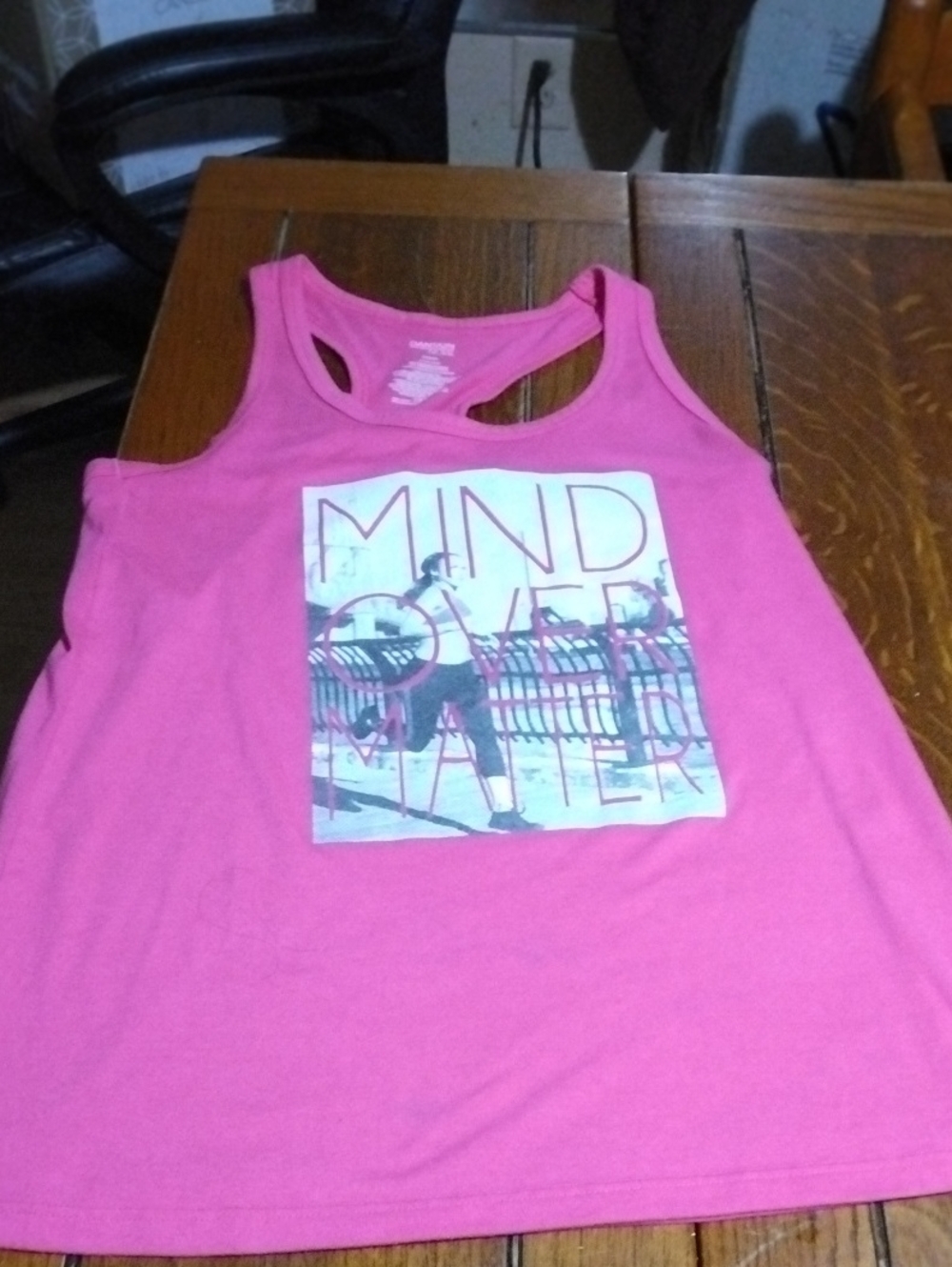 Danskin Pink Racerback Tank with "Mind Over Matter" Graphic